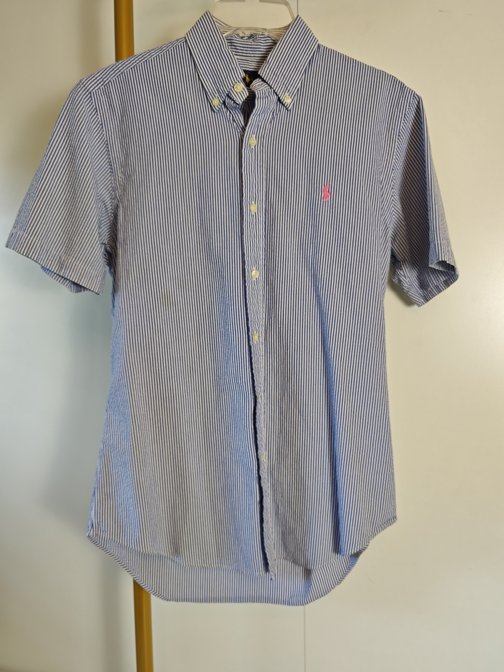 Polo Ralph Lauren Seersucker Blue and White Pinstripe Button-Down Shirt Small